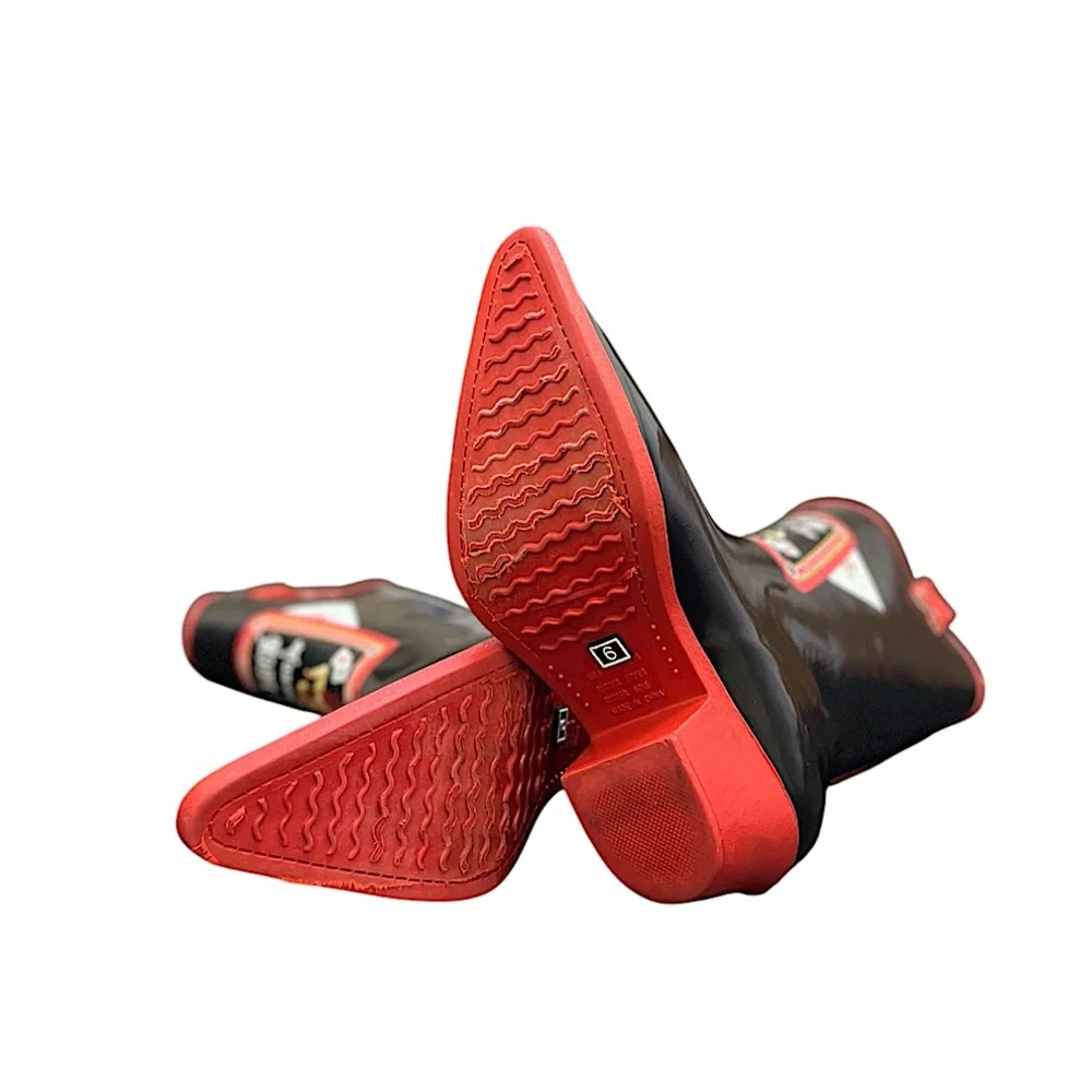 NOMAD - BLACK RED WESTERN RUBBER RAIN BOOTS